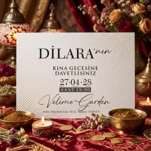 Sade Tasarımlı Kına Davetiye Kartı